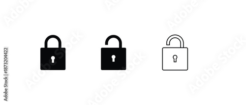 Lock and Unlock Padlock Icons Set in Solid and Outline