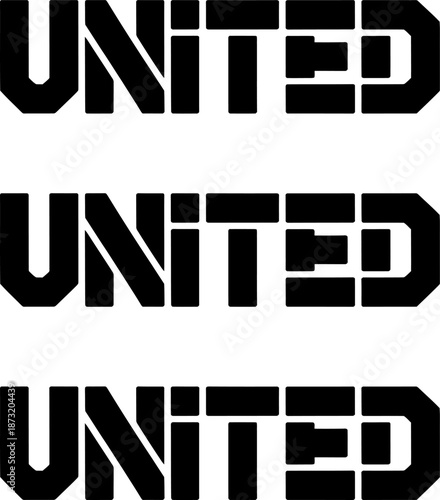 Bold black united text in three different styles white