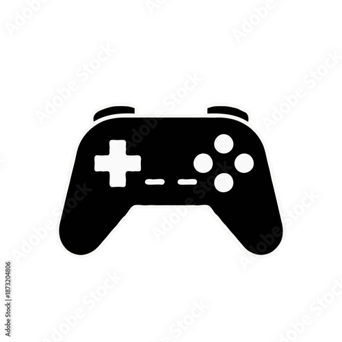 Black video game controller silhouette on white background  