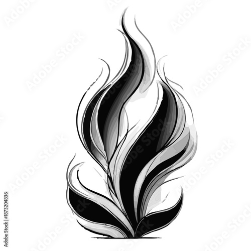 Abstract black and white flame design in modern artistic style  