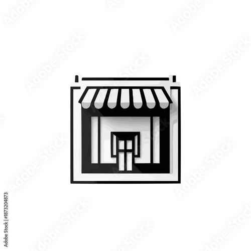 Storefront illustration in black and white with awning design  