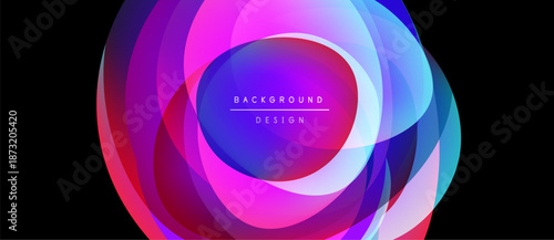 Abstract colorful layers create dynamic oval shape. Text reads background design within central area. Vivid gradients dominate composition.