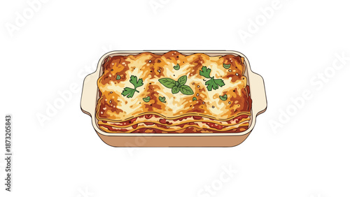 Clean vector image of white rice in a minimalist bowl, topped with fresh green garnish and savory red sauce, emphasizing a simple and healthy meal