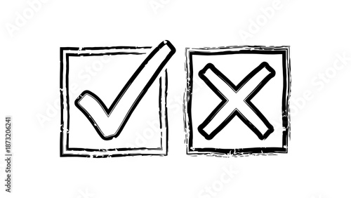 A hand-drawn illustration of a checkmark in a square box next to an X in a square box.