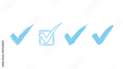 Four blue checkmarks, one inside a square box, on a white background.