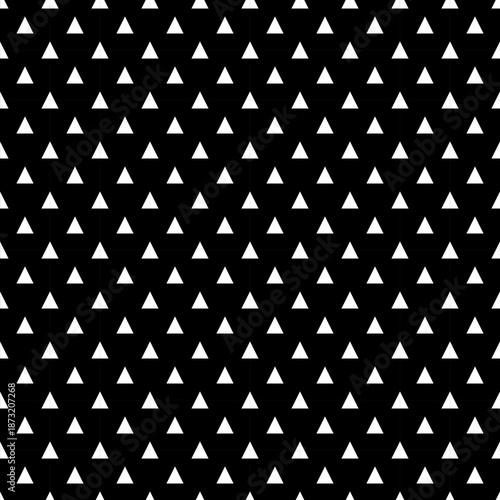 Seamless triangle pattern. White triangles on black background. Dark geometric vector texture for fashion print.