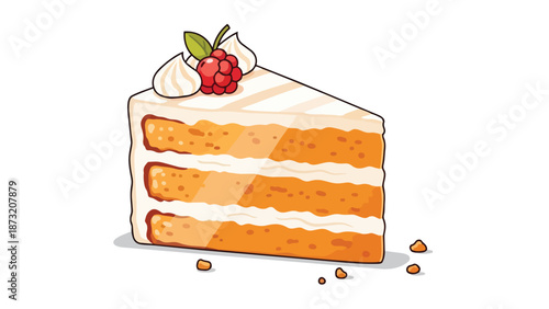 Exquisite layered cake slice featuring vibrant raspberry and delicate cream swirls a delectable dessert illustration for culinary projects and sweet