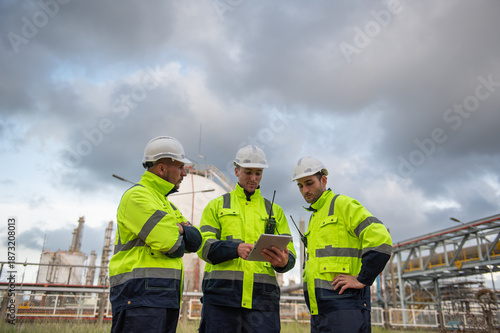 Refinery industry, engineer working in industrial production, oil and gas refinery plant industry factory, Petrochemical plant