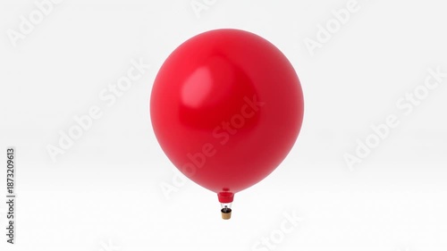 Red balloon gradually inflates against a white background in a timelapse sequence