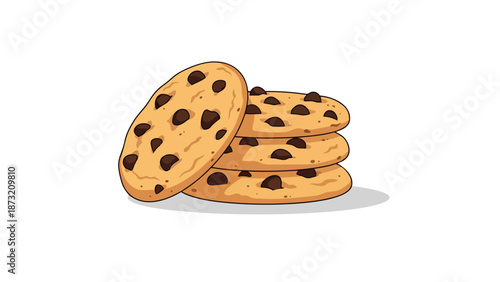 Vector art of a sweet cookie pile featuring rich chocolate morsels on a clean background