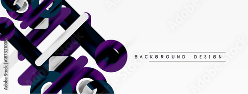 Abstract geometric shapes overlap, creating dynamic visual effect. Purple, teal, white hues dominate composition. Minimalist design suggests modern aesthetic.