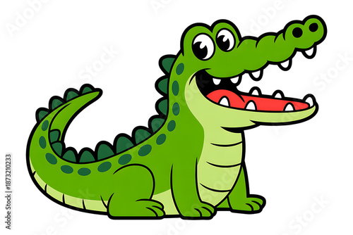 Cute green cartoon alligator with an open mouth. Great for children illustrations.