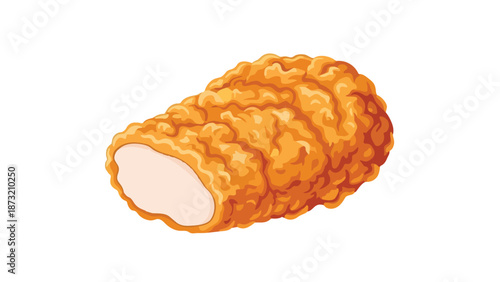 Crispy golden fried chicken tender illustration with succulent white meat showing
