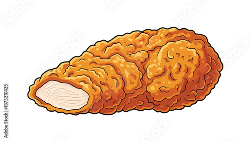 Vibrant vector illustration of a perfectly golden-brown fried chicken fillet, showcasing its irresistible crispy texture and succulent interior,