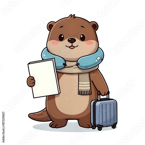 Adorable cartoon otter ready for travel adventures