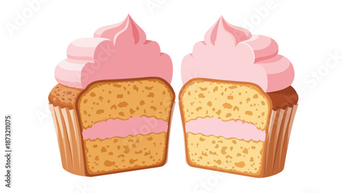 Delicious pink frosting and creamy filling adorn these delectable cartoon cupcakes a delightful sweet treat perfect for any celebration or special