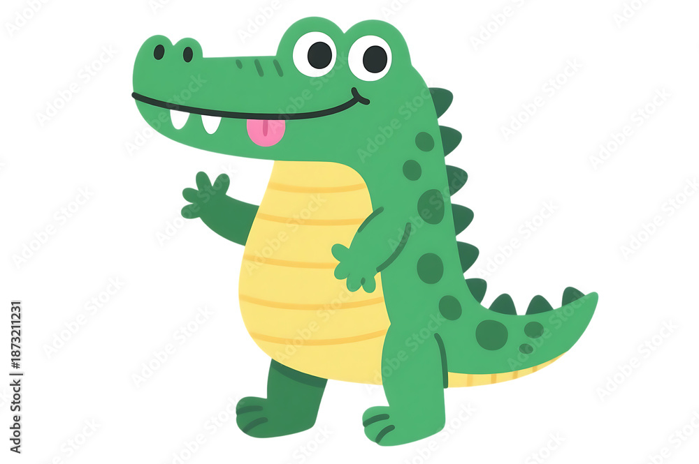 Obraz premium Cartoon alligator waving hello. Cute vector illustration for kids.