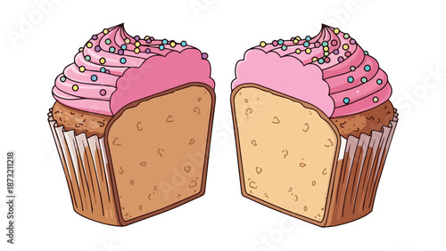 Vibrant sugary treats divided presenting colorful frosted halves with festive sprinkles illustration capturing confectionery delight and sweet