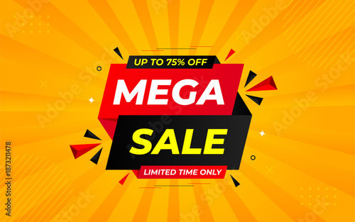Mega sale banner template design for web or social media, Modern sale poster. discount sale banner composition with flat abstract background template vector Illustration.
