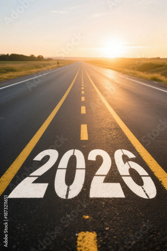 Wallpaper Mural Asphalt Road with Bold 2026 Marking Leading Toward a Golden Sunrise, Symbolizing Future Vision, Progress, Strategic Planning, Long-Term Goals, and Business Growth Journey Ahead Torontodigital.ca