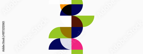 Abstract geometric design. Colorful semicircles stacked vertically creating modern visual pattern. Simple shapes, vibrant hues.