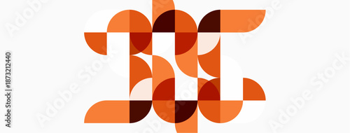 Abstract geometric design. Circles, semicircles create letterform resembling H. Warm orange, brown tones dominate neutral background. Modern, minimalist aesthetic.