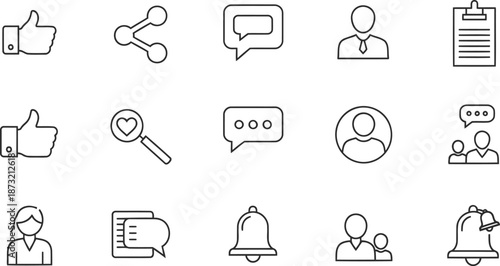 Collection of popular user profile and communication line icons for interface