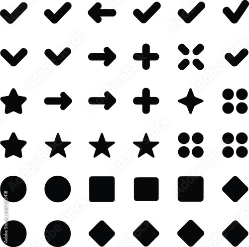 Minimalist icon set for web interface with basic shapes and navigation symbols