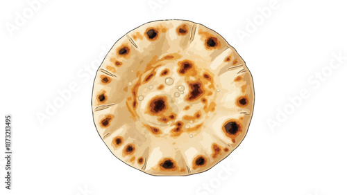 Artistic depiction of a warm, golden, freshly prepared flatbread, perfect for culinary projects and cultural food illustrations