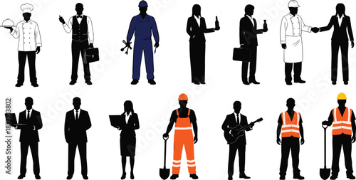 Professional Workers Silhouette Collection Career Occupation Concept Diverse Jobs Illustration Business Industry Team Service Labor People Icons