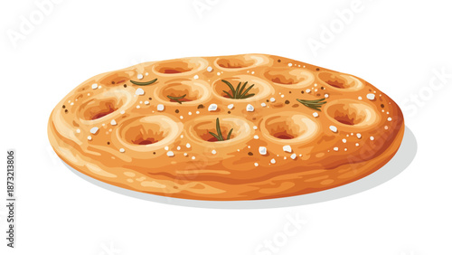 Delicious golden focaccia bread with aromatic rosemary and coarse sea salt topping a rustic baked delight