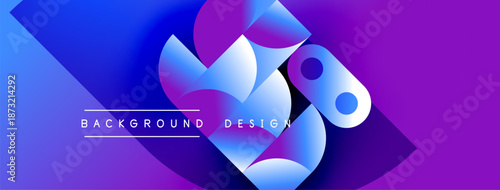 Abstract vibrant design. Blue, purple gradients create dynamic shapes. Text reads background design. Modern, stylish visual presentation.