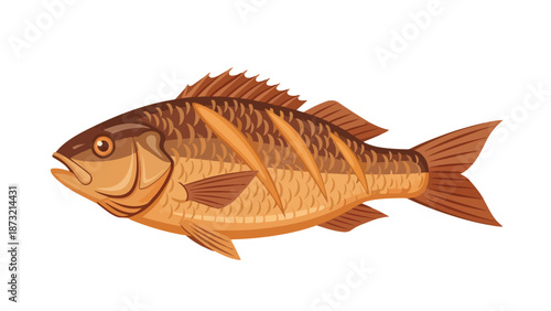 Vibrant aquatic creature illustration showcasing a delicious freshwater fish with intricate scale patterns for culinary themes