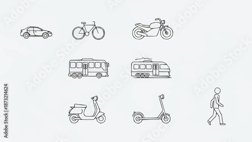 Collection of Hand Drawn Transportation Icons and Symbols.