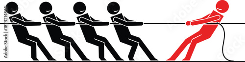 Teamwork Versus Individual Strength Concept Illustration Showing Tug of War Conflict, Leadership, Competition, Power Struggle, Strategy Metaphor Vector Design