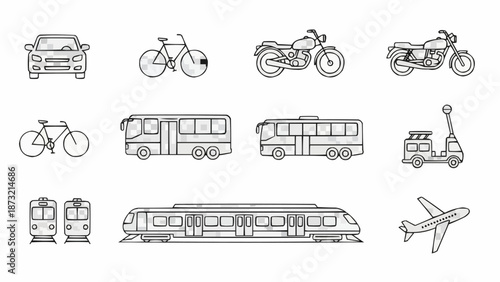 Collection of Hand Drawn Transportation Vehicles.