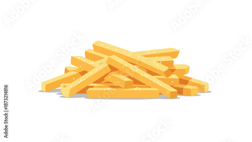 Crispy golden potato sticks heap, subtly salted, inviting a delightful quick snack experience, isolated on pristine white backdrop vector illustration
