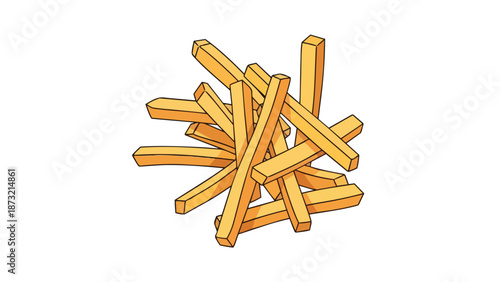 Crispy golden potato fries piled artistically, an inviting fast food snack illustration