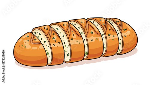 An inviting, stylized illustration of a freshly baked, golden-brown loaf, perfectly pre-sliced and revealing a delicious, creamy filling with