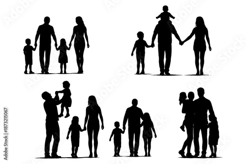 Silhouette of diverse families: parents and children bonding.