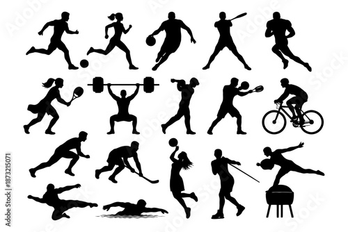Silhouettes of diverse athletes engaged in various sports and activities.