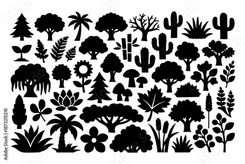 Variety of tree and plant silhouettes.