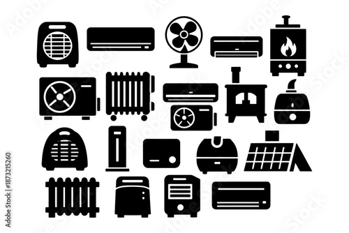 Collection of various home heating and cooling icons.