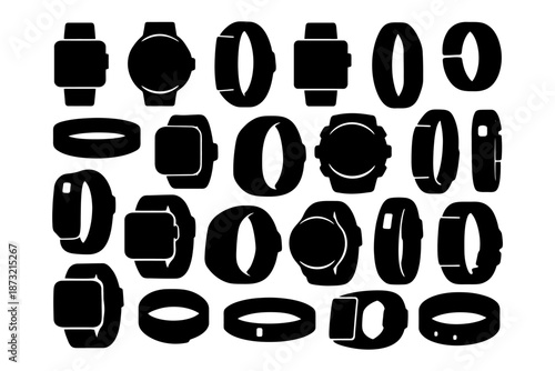 Collection of smartwatch silhouettes in various styles and shapes.