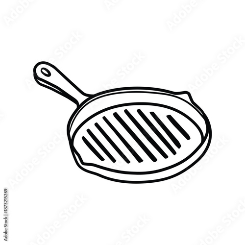 Cast Iron Grill Pan Skillet Line Art Illustration