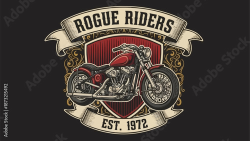 Classic Motorcycle Emblem with Rogue Riders Text.