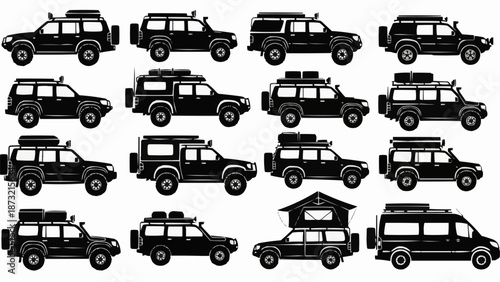 Collection of Black Off Road Vehicles Silhouettes.