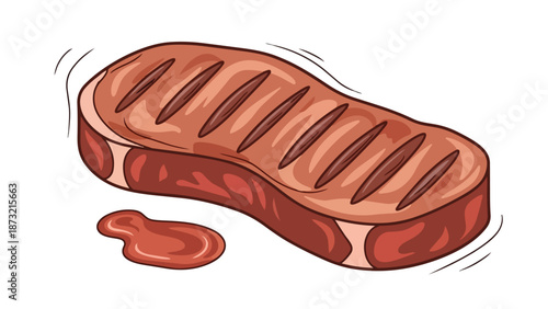 Vibrant cartoon illustration of a perfectly seared steak displaying inviting grill marks and savory juices