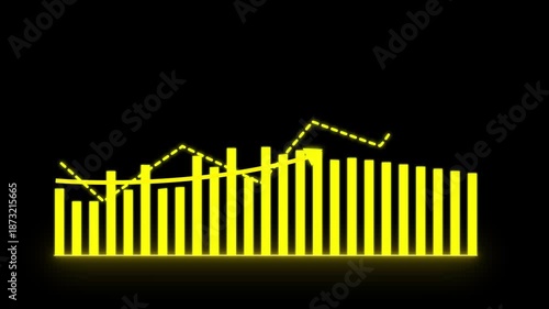 2027 Business info graphics with rising arrow and bar stats appearing. Business growth and success arrow, growing business chart animation.