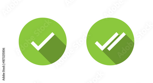 Tick and double check mark icon with long shadow. Sent message symbol